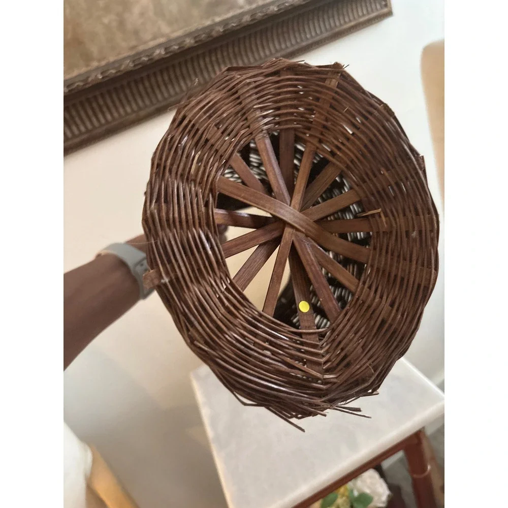 Vintage Hand Woven Wicker Amphora Basket Vase Dual Handles Dark Brown 12 Inch